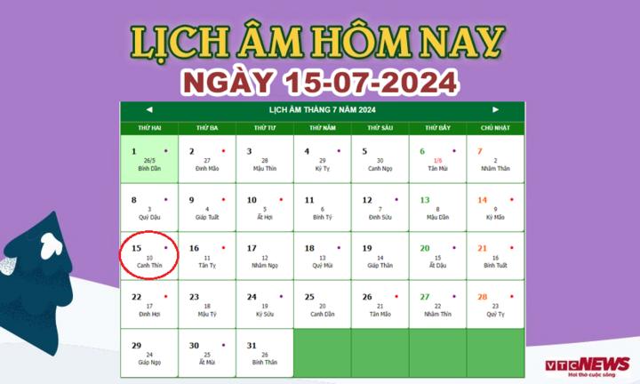 Xem lịch âm hôm nay ngày 14/7/2024.