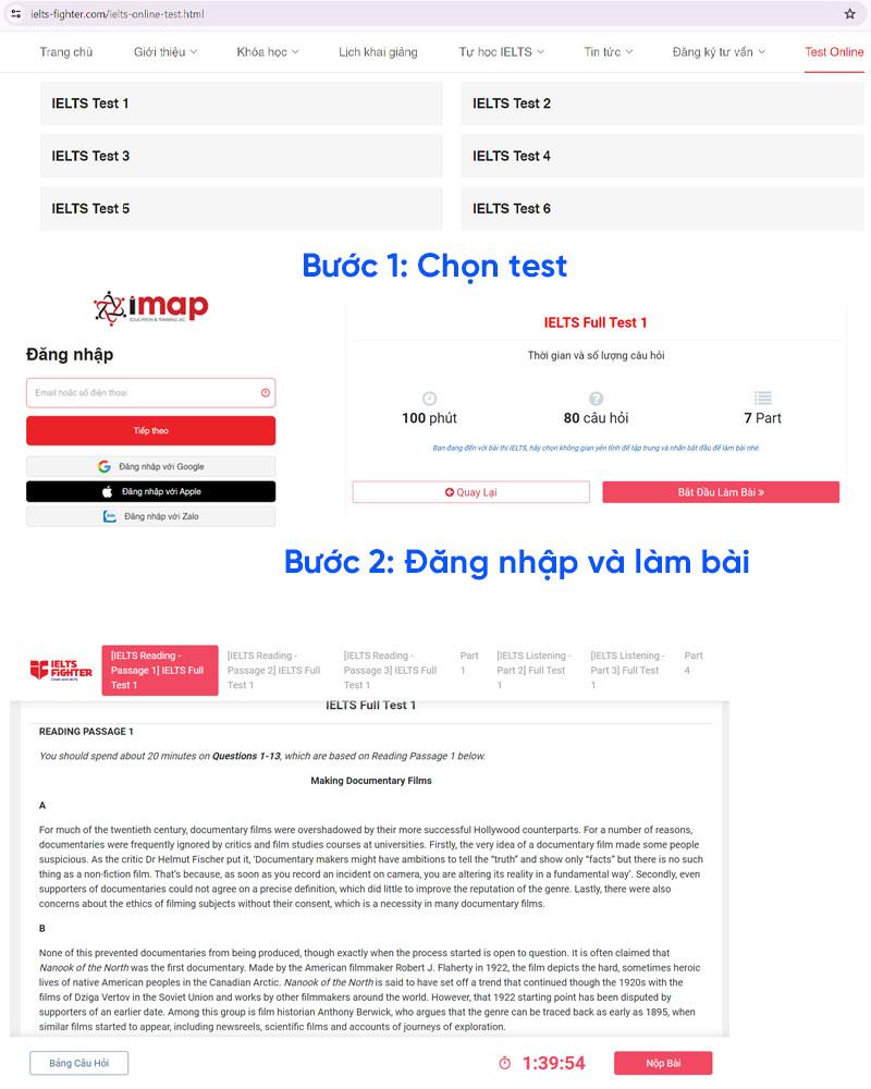 Thi thử IELTS trên website ielts-fighter.com